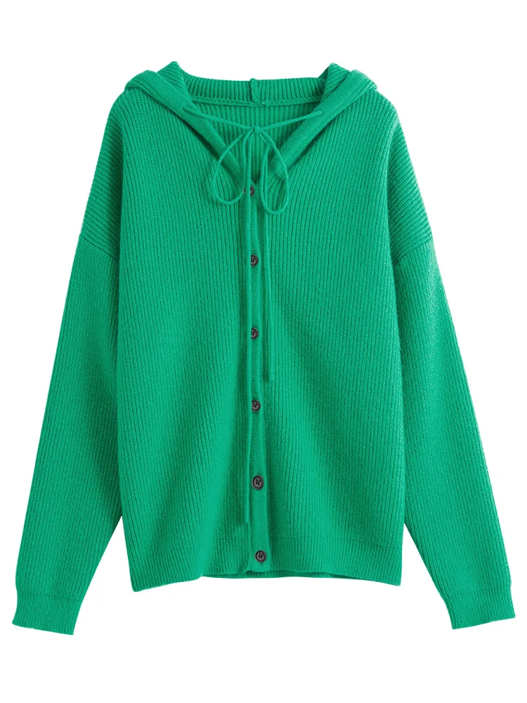 Женский зимний зеленый Повседневный вязаный кардиган FSLE с капюшоном желтый