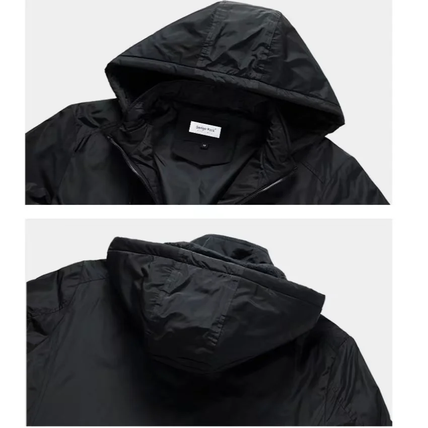 Serige Park Removeable Hat Mens Coat Simple Pure Color Warm Jacket For Men Winter Collection Comfortable Man's Basic Coat