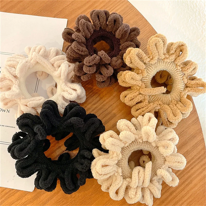 

Women Elegant Solid Folds Plush Soft Elastic Hair Bands Ponytail Scrunchie Rubber Band Fashion Hair Accessories