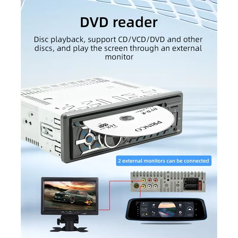 Фото Горячая новинка 2026: Автомагнитола BQCC 1DIN с DVD, FM/AM/RDS радио, Bluetooth, регулировкой звука, USB/AUX входом, TF, защитой от перенапряжения и внешним дисплеем №4