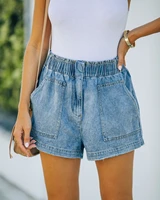 womens short pants elastic waist casual temperament denim shorts womens fashion short jeans blue high waist shorts