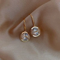 simple fashion gold color bow earrings charm round inlaid with white zircon crystal drop earrings women wedding jewelry