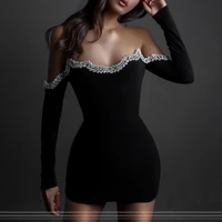 sexy black short prom gown long sleeves off the shoulder sweetheart valentine day evening dress special event for women