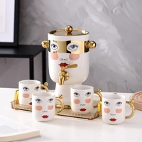 creative ceramic tea set 1 6l water tank with tap household drinking utensil mugs set summer teapot brings teaboard
