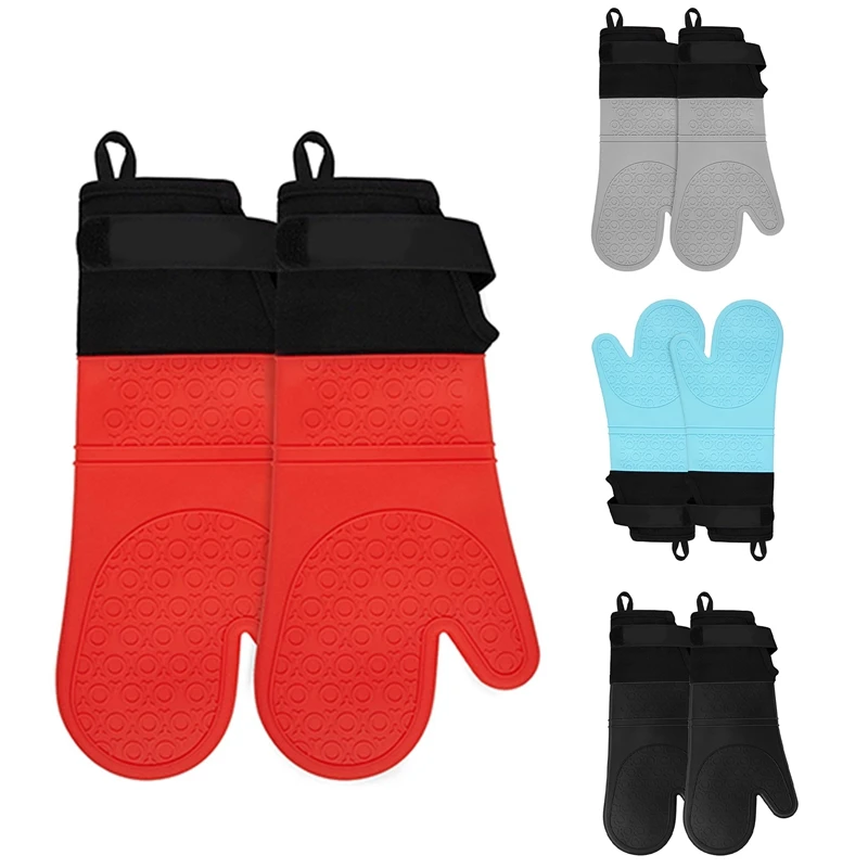 

Silicone Oven Mitts With Adjustable Cuff, Oven Mitt With Non-Slip Grip And Thicker Liner, Heat Resistant,14.7 Inch