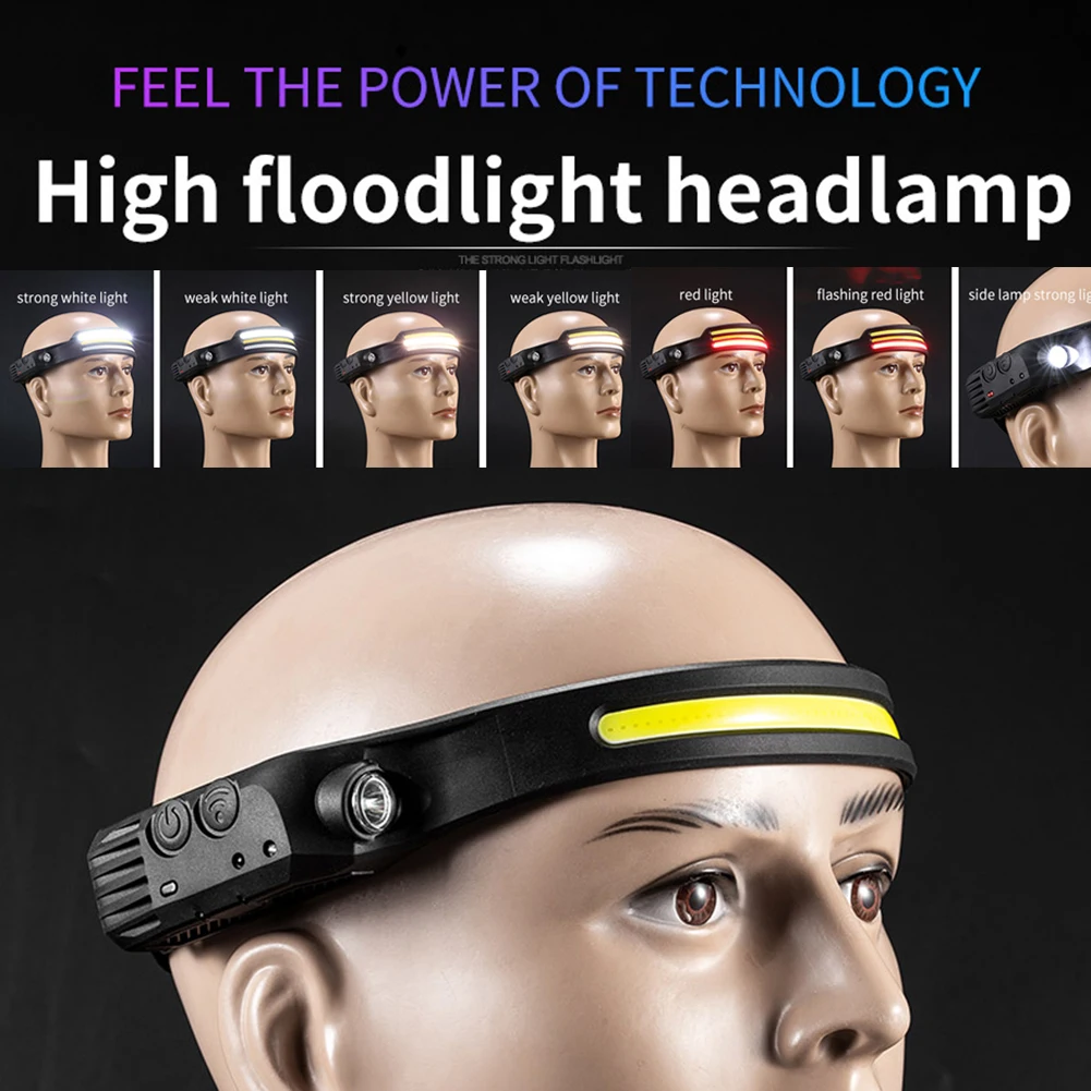 

COB LED Headlamp Sensor Headlight Flashlight Silicone USB Rechargeable Head Lamp Torch Outdoor Camping Fishing Lamp Work Light