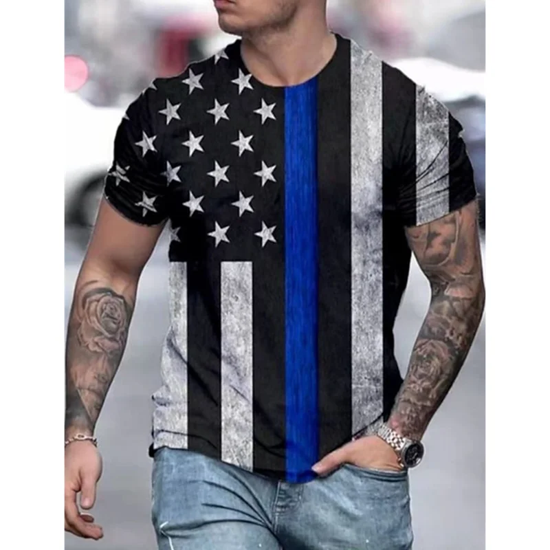 Летняя новая мужская футболка с американским флагом и 3D принтом Мужская дышащая