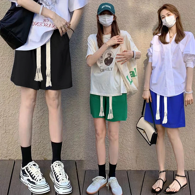 New Women'S Summer Thin High Waist Slim Casual Sports Shorts Female Fashion Versatile Loose Fit Slim Wide Leg 5-Point Trousers