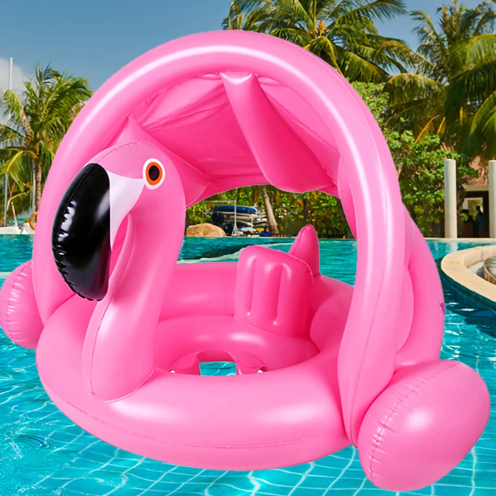 

Baby Kids Shark Swimming Ring Inflatable Float Seat With Sunshade Flamingo Swimming Circle Accessories Water Beach Pool Toys