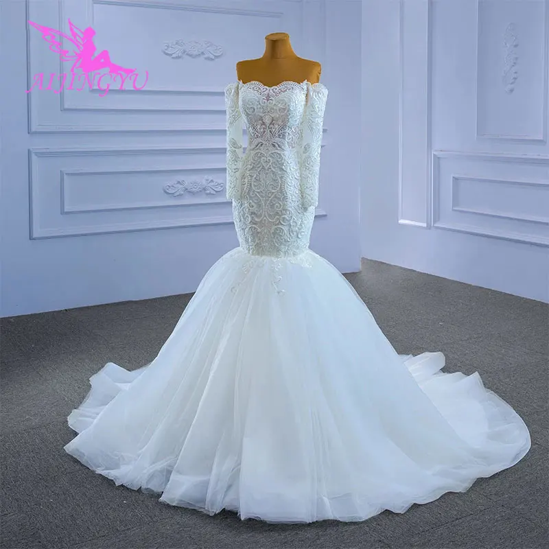 

Индийское свадебное платье AIJINGYU с рукавом-бабочкой, свадебное платье, кружевное свадебное платье