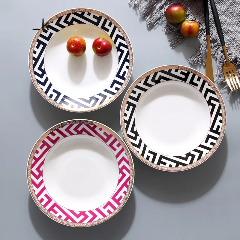 

Nordic Gold Stroke Ceramic Plate Home Creative Stripe Steak Dinner Plates Fruit Salad Dishes Soup Plates Western Tableware