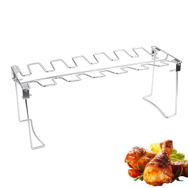 

Beef Chicken Leg Wing Grill Rack 14 Slots Stainless Steel Barbecue Drumsticks Holder Oven Roaster Stand with Drip Pan Tools