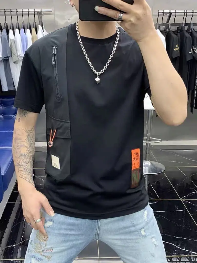 Мужская одежда летняя Корейская версия Молодежный пуловер с круглым вырезом