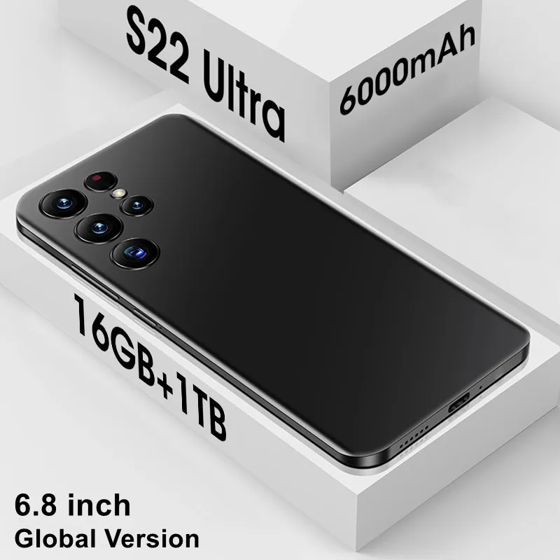 

2023 S22 Ultra 5G Smartphone Android 6.8" Sanpdragon 8 Gen 1 Cellphones Unlocked 6000mAh 16GB+1TB Global Version Mobile Phones