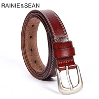 rainie sean vintage genuine leather belt women classic brown red pin buckle women belt casual cowskin waist belt for trousers