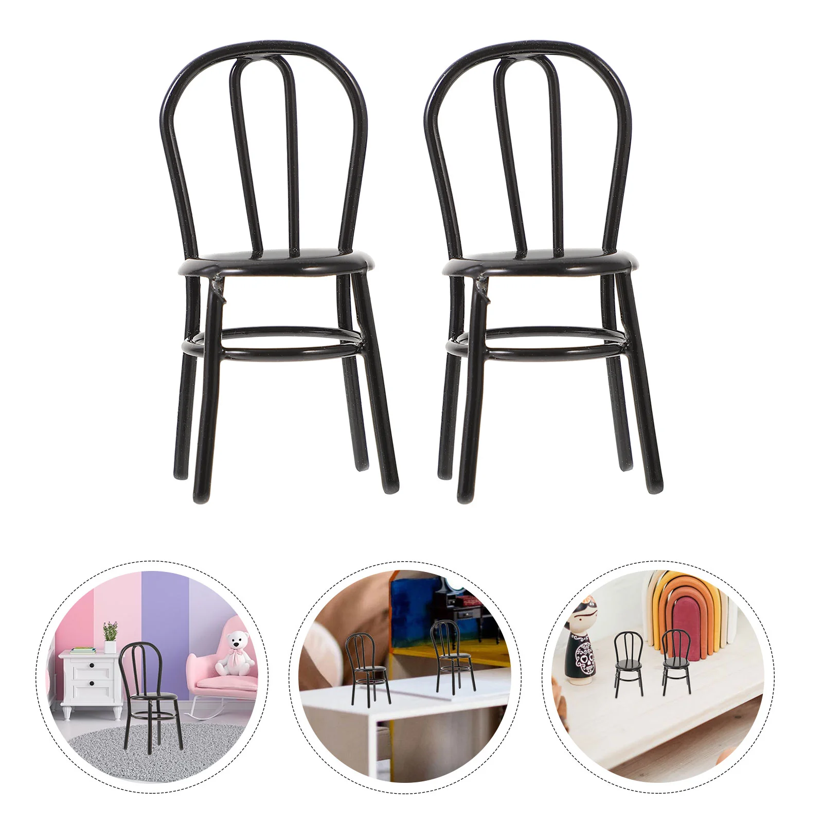 

2 Pcs Lovely Mini House Decor Landscaping Chair Accessory Realistic Toy Decorative Miniature Furniture Delicate