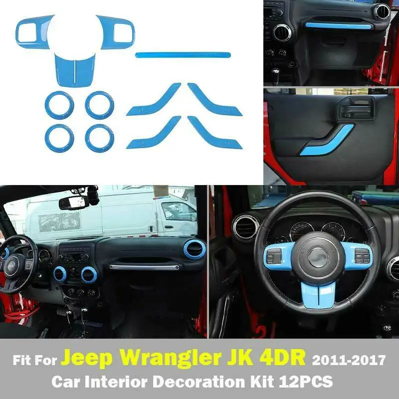 

Для Jeep Wrangler JK 2011-2017 синяя внутренняя передняя деталь декорация защитный комплект