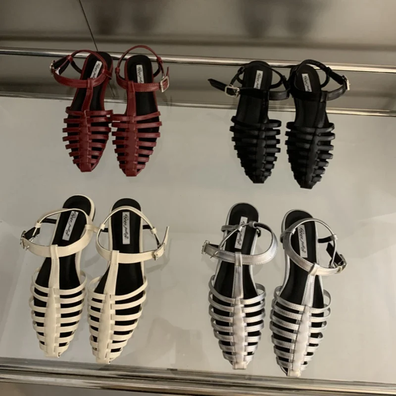 Сандалии-гладиаторы женские с ремешком на щиколотке модные пляжные шлепанцы в