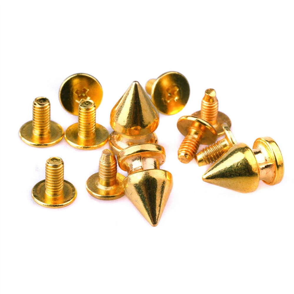 

100sets 8*12mm Golden Cone Spots Metal Studs Leathercraft Rivets Bullet Spikes Punk Spike Rivets for Leather
