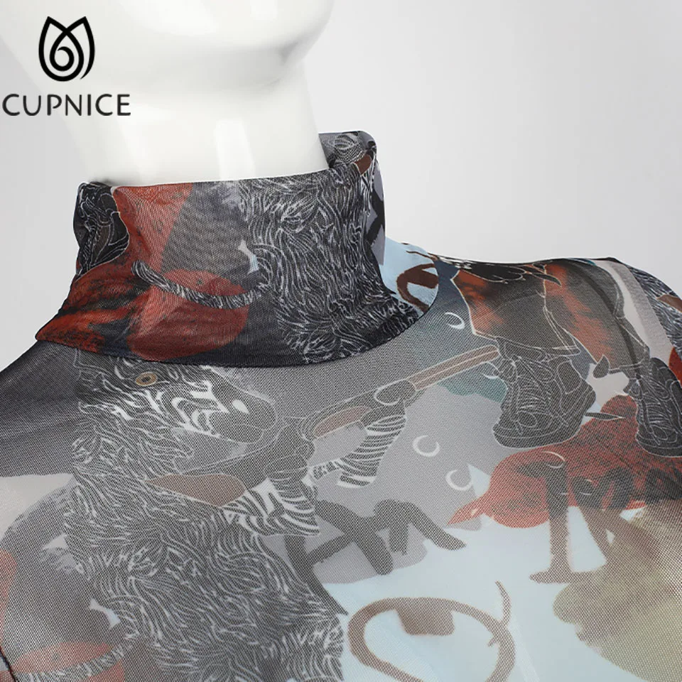 Весенняя прозрачная сетчатая женская рубашка CUPNICE с принтом повседневный Модный