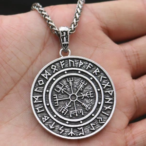 Viking Compass Pendant Necklace Viking Odin Rune Amulet Pendant Necklace Men and Women Retro Style Viking Jewelry
