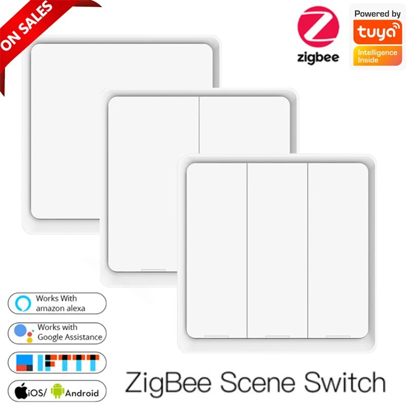 

Беспроводной смарт-переключатель AUBESS Tuya ZigBee, наклейка с 4-сторонней панелью, контроллер для сцены, настенный выключатель света, работает с п...