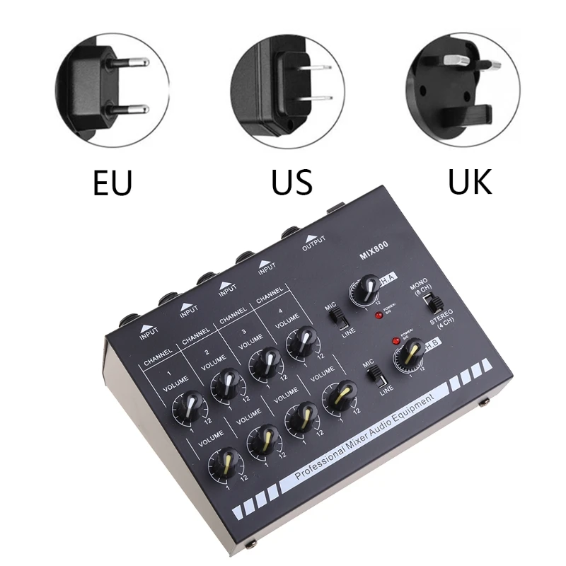 

EU/UK/US Plug MIX800 8-Channels Mini Sound Mixer with Power Adapter Mono/Stereo Mixer Low Noise Sound Amplifier