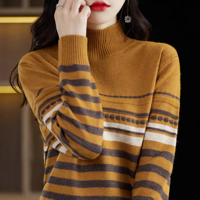 Кашемировый свитер Женский пуловер с высоким воротником модный вязаный женский