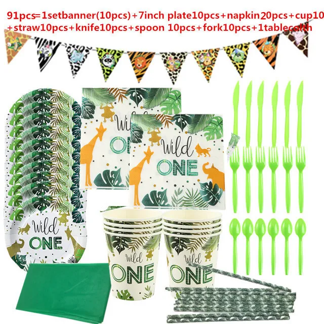 Набор одноразовой посуды с животными джунглей 20 человек