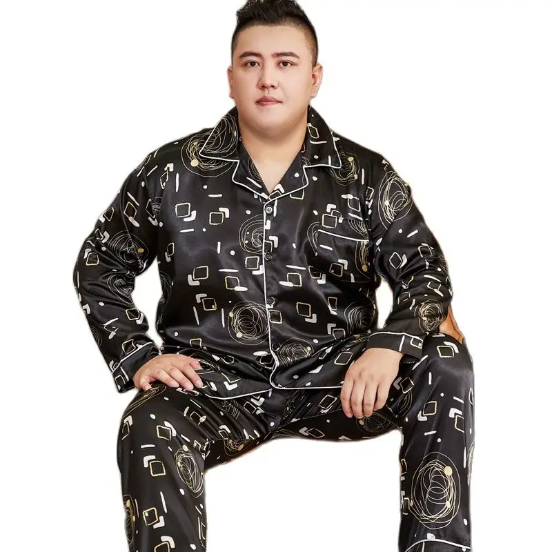 Plus Size 5xl Luxury Satin Pajamas Set for Men's Pyjama Suit Long Sleeve Casual Sleepwear Silk Male Nightwear Home Clothes Pjs