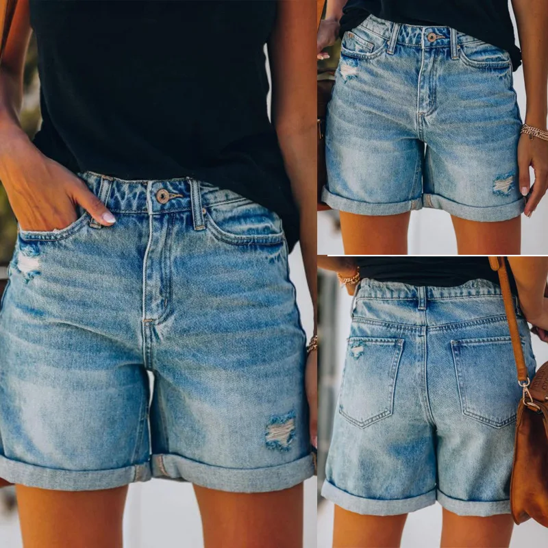 

Women Vintage Ripped Short Jeans Casual Fashion High Waist Hole Straight Denim Shorts Y2K Clothes Streetwear