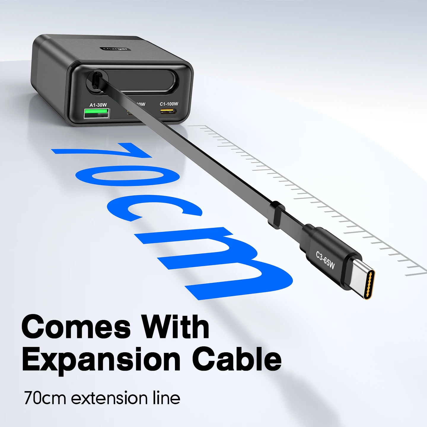 Фото AIXXCO GaN 100W 3-портовое зарядное устройство USB-C PD QC3.0 с кабелем 65W, адаптер для быстрой зарядки с вилкой EU/US, дорожный адаптер для iPhone 17 16 №3