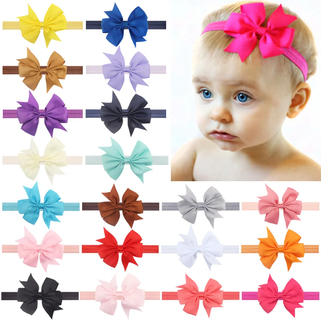 

Newborn Solid Color Bowknot Headband for Kids Girls Elastic Hair Band Baby Hairband Boutique Turban Headwear Hair Accessories