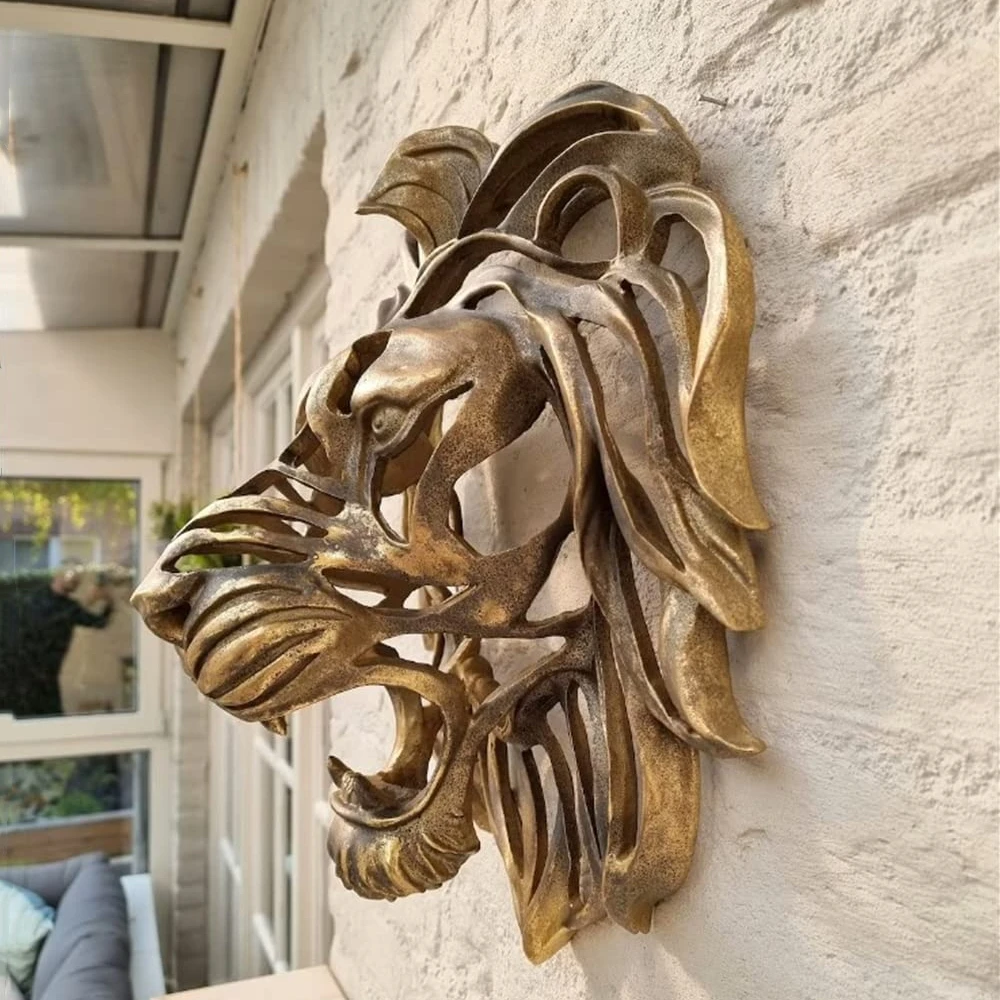 Rare Find Large Lion Head Wall Mounted Art Sculpture Gold Resin Lion Head Art Wall Luxury Decor Kitchen Wall Bedroom dropshippin images - 6