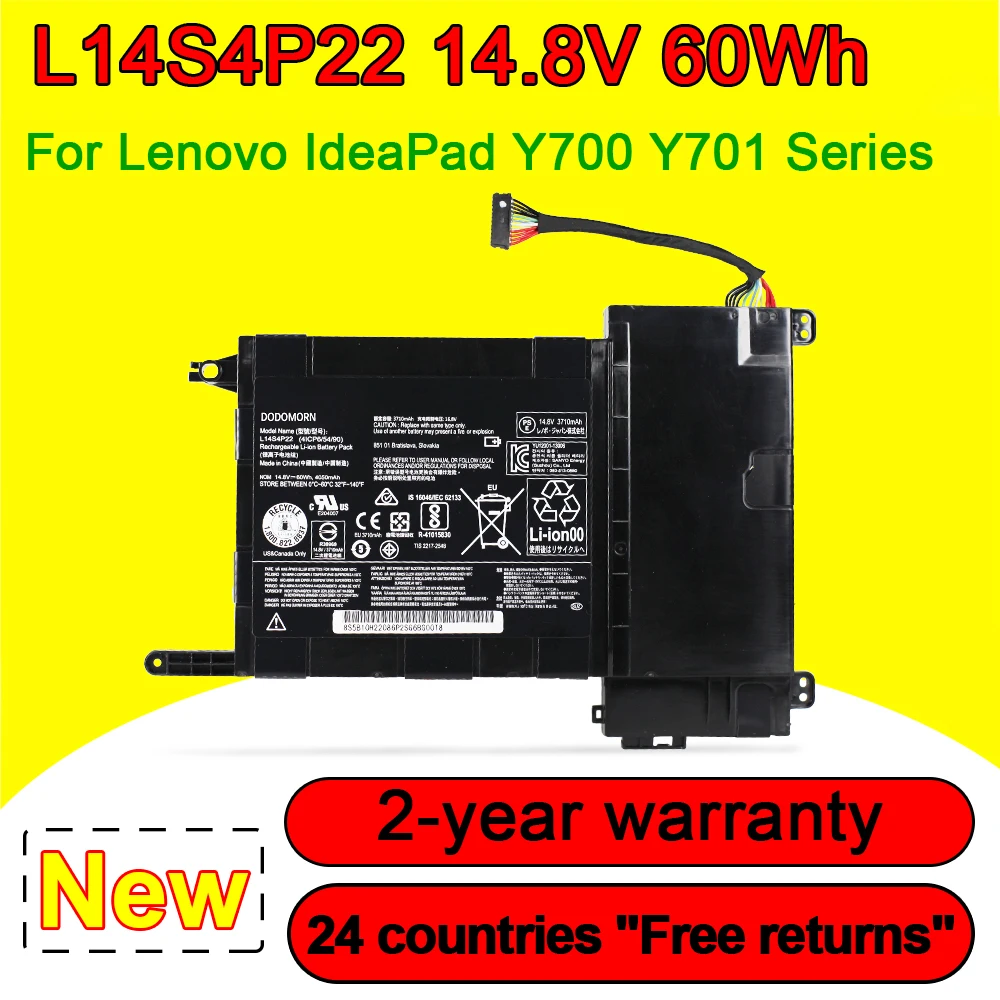 

For Lenovo IdeaPad Y700-15ISK 17ISK 14ISK Y701 Series L14S4P22 L14L4P23 L14M4P23 4ICP6/54/90 Laptop Battery 14.8V 60Wh 4050mAh
