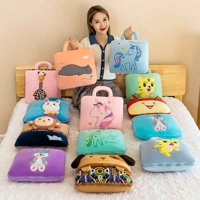 2 In 1 Pillow Quilt Dual-use Office Nap Pillow Multifunctional Folding Blanket Car Cushion Pillow Cartoon Air Conditioner Quilt