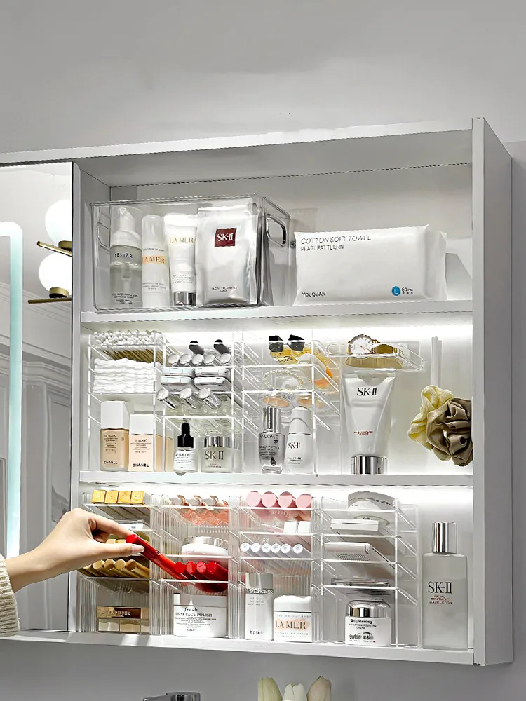 

Bathroom Layered Lipstick Divider Mirror Box Drawer Narrow Cosmetic Holder Makeup Shelf Cabinet Storage Acrylic Finishing Vanity