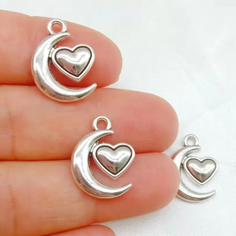 

20pcs 17x14mm Jewelry Making DIY Handmade Craft Charms Crescent Antique Silver Color Moon Heart Earring Charms