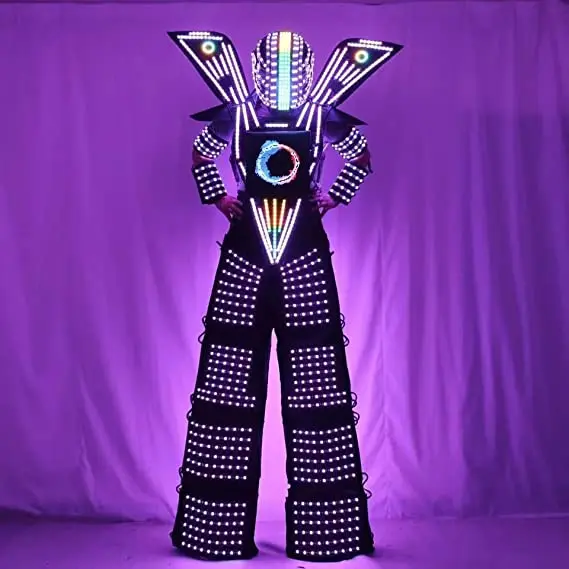 

Stilts Walker Robot Costume Suit Helmelt with Led Display Screen Fit Party Night Club Music Festival Led Clothing