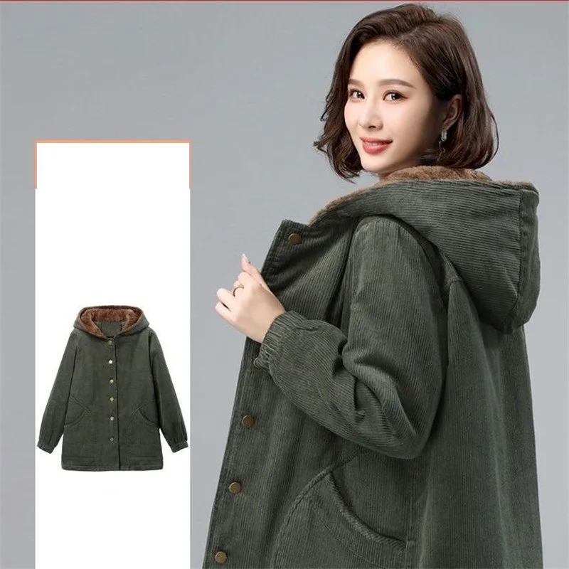 Женская вельветовая куртка для мам бархатное теплое хлопковое стеганое пальто