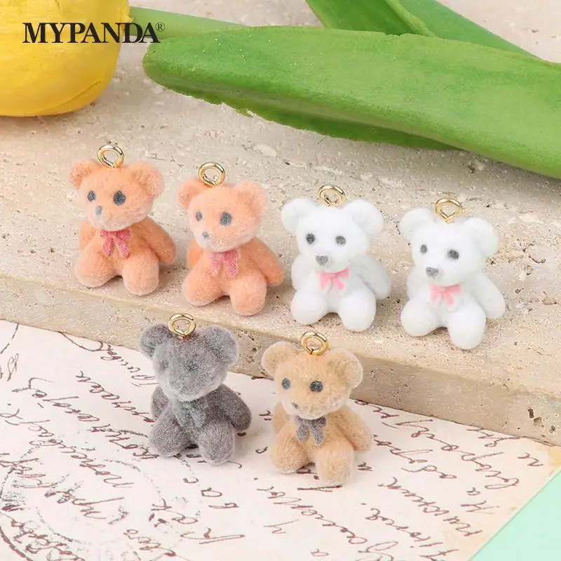 

Cartoon Flocking Bear Charms DIY Keychain Necklaces Bracelets Earring Pendant Keyring Jewelry Making Accessories