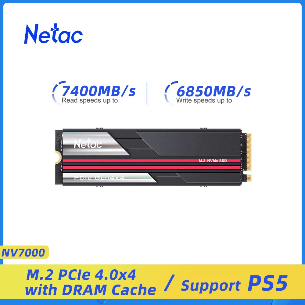 

Жесткий диск Netac M.2 SSD PCIe 4,0 7200 Мб/с SSD NVMe 1T 2T 4T M2 2280, Внутренний твердотельный накопитель, радиатор для PS5, ноутбука, настольного компьютера