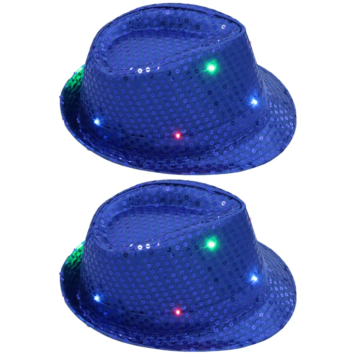 

2pcs LED Luminous Jazz Hat Stage Props Flash Hats with Glitter Sequins Decor for Party (Blue)