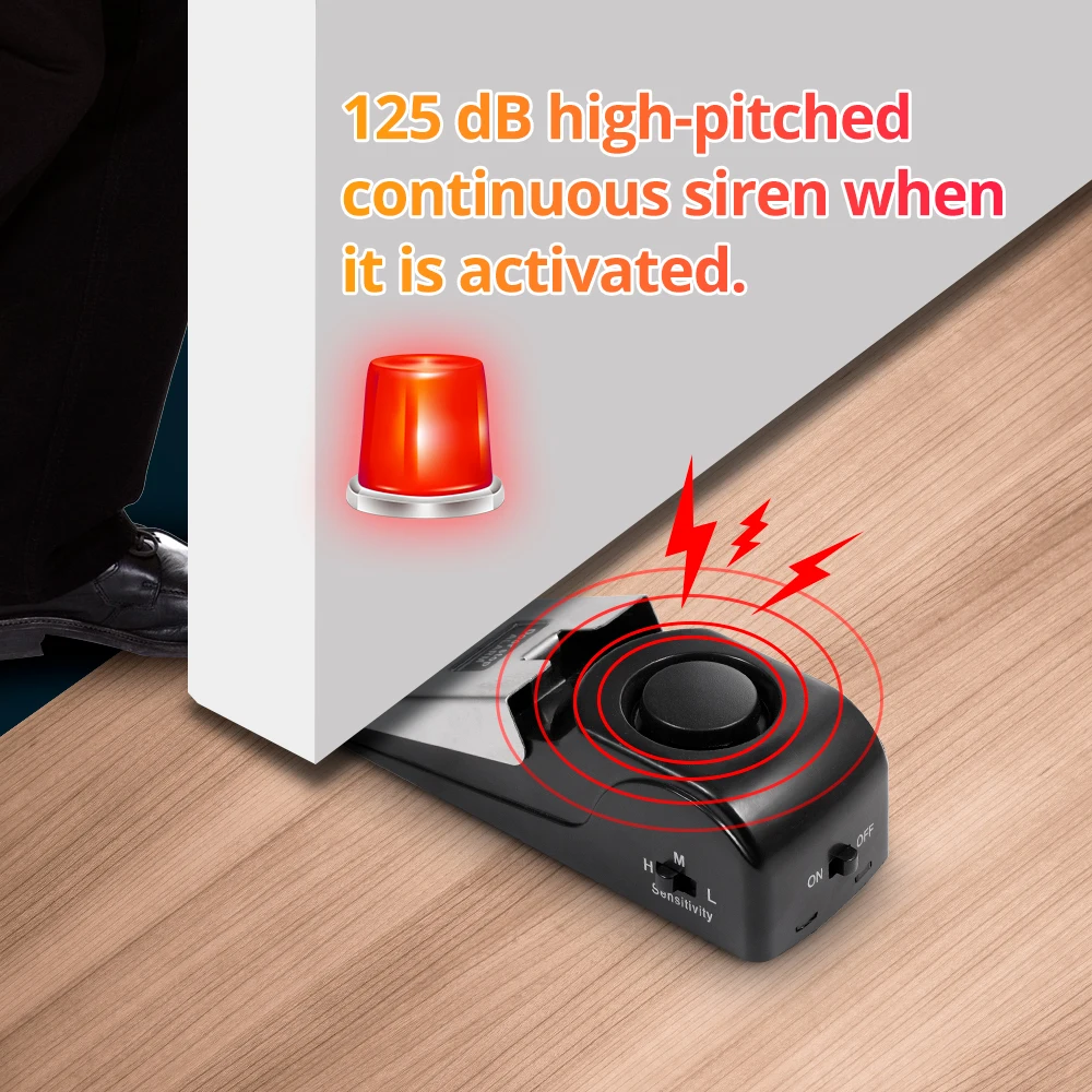 

Home Security Door Stop Alarm 125db Door Block Vibration Alarm Portable Door Alarm Stopper Doorstop for Traveling Security