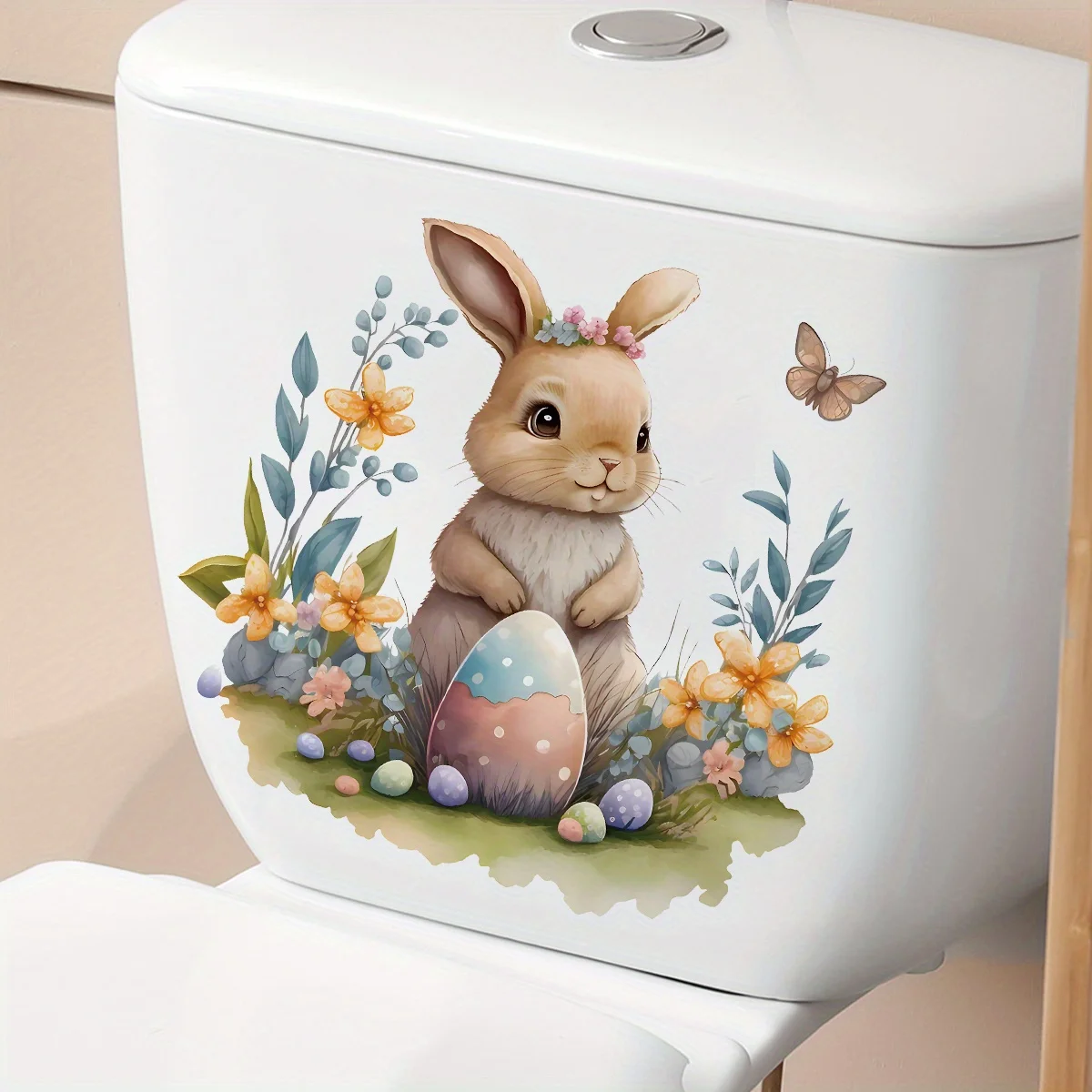 Милые наклейки на унитаз с цветами и кроликами украшение для гостиной детская