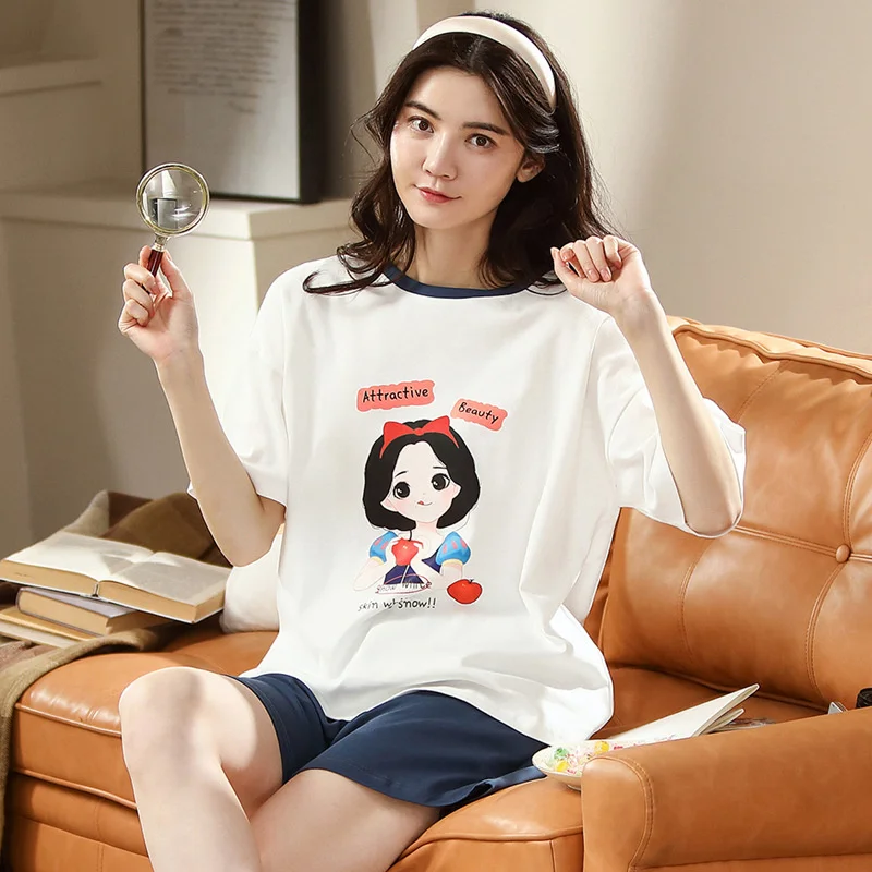 Summer Pajamas Women's Sweet Casual Cotton Short Sleeved Shorts Two-piece Set Can Be Worn Outside Home Suit pajama sets