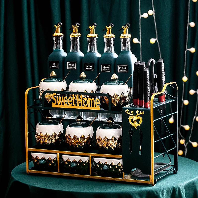 

Ceramic Spice Jars Set Oil Bottle Salt and Pepper Shakers Sauce Spice Organizer Sugar Dispenser Container Bento Accessories