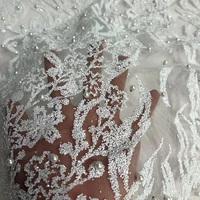 rose goldwhite pearl laces wedding dress fabric beaded net glitter sequin tulle high quality floral evening gown polyester mesh