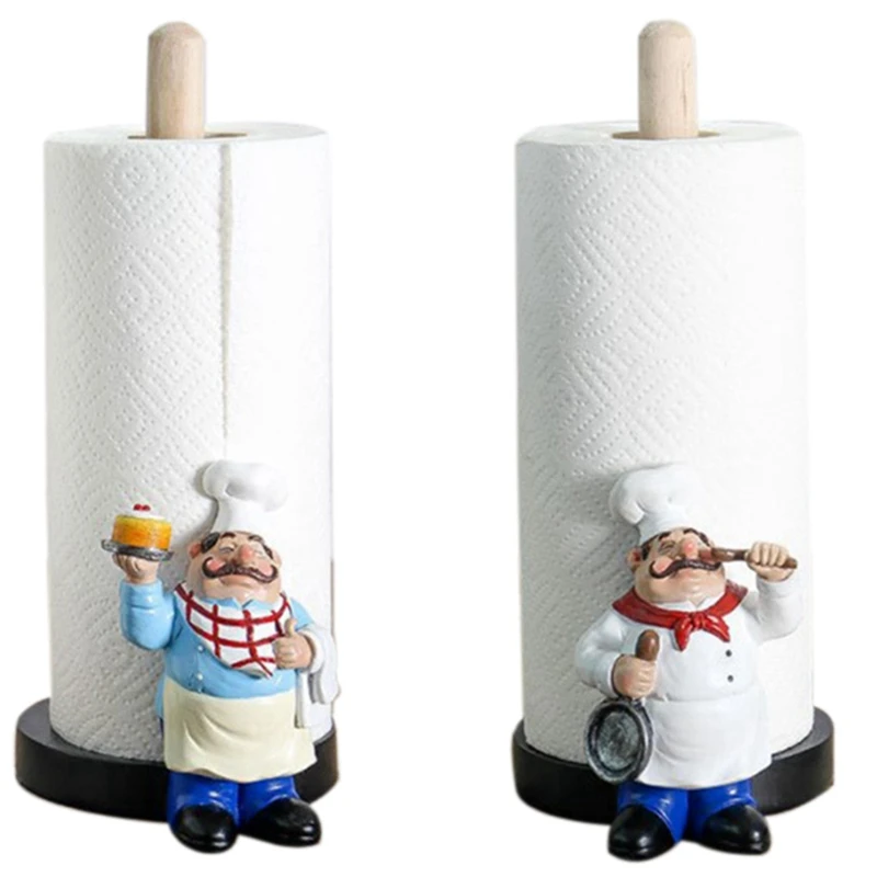 

2 Pcs Chef Double-Layer Paper Towel Holder Figurines Creative Home Cake-A & B