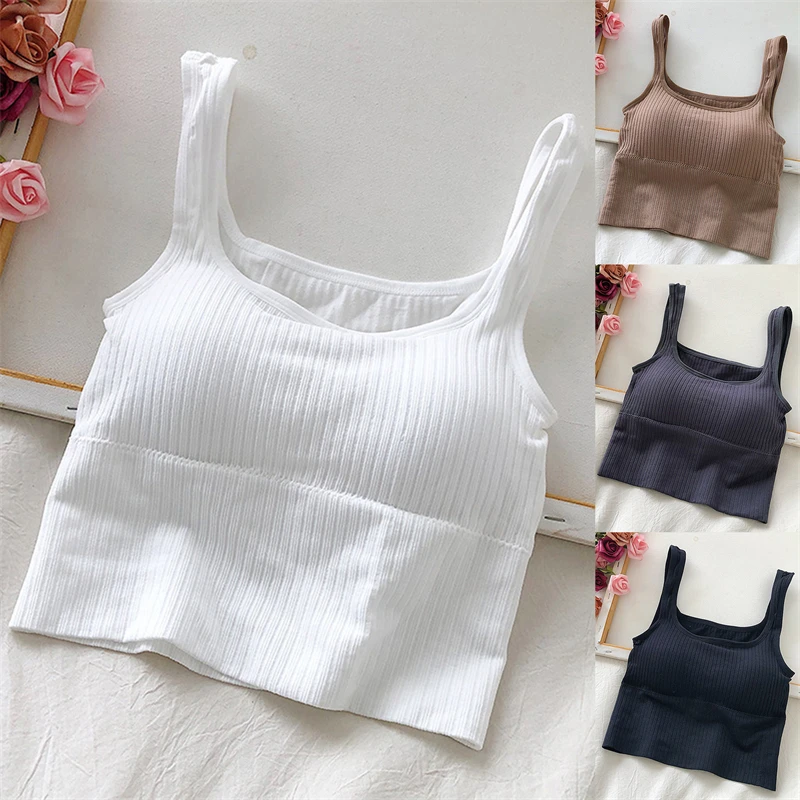 

Women Sexy Crop Top Woven Tank Top Push Up Underwear Tube Top Square Collar With Pad Wireless Sports Padded Camisole